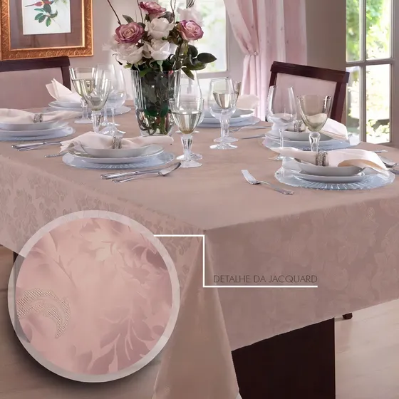 Toalha De Mesa 6 Lugares Jacquard 200x135cm Admirare Cor Rosê