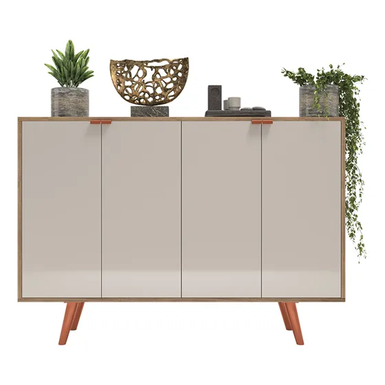 Buffet Industrial Aparador Off White 4 Portas Com Design Madeirado Com Off White - Móvel Vintage Ideal Para Cozinha E Sala/ Cantinho Do Café Vintage