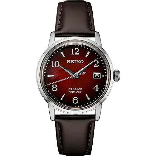 Seiko Presage Rojo Srpe41 Marrón Cuero Reloj G6p39