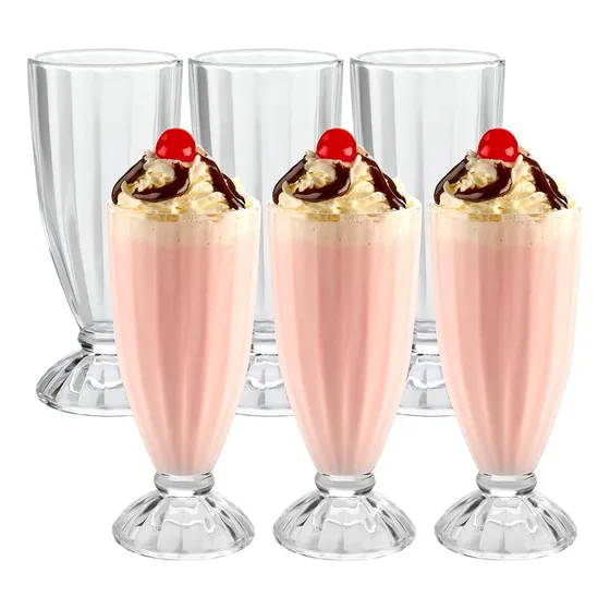 Set De 6 Vaso De Helado, Jugo, Milkshake Vidrio Grueso 450ml Color Crystal