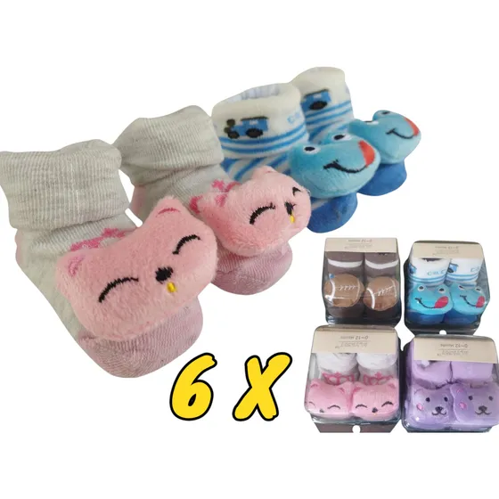 6 Pares De Medias Para Bebe Zapaticos Niño Y Niña En Cajita