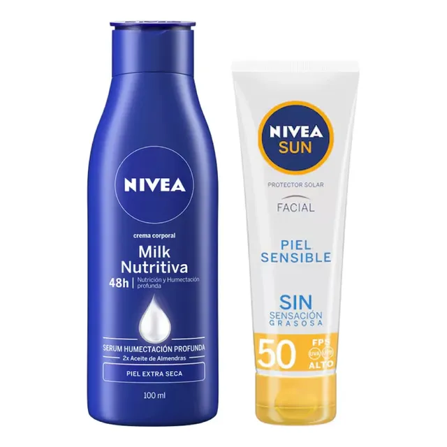 Kit 1 Nivea Crema Corporal Milk 100ml +1 Protector Nivea Sun