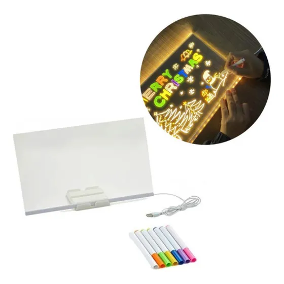 Pizarra Acrílica Mágica Led 20x20 Cm Soporte 7 Marcadores