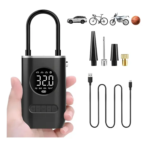 Inflador Portatil Recargable Compresor Y Linterna Auto Moto Negro | Cuotas sin interés