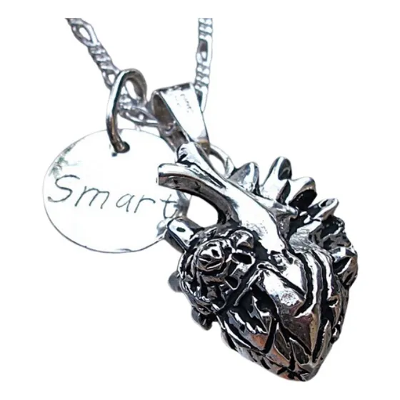 Cadena Con Placa Nombre Y Dije Corazón Humano Plata Ley 925