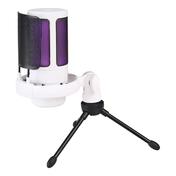 Microfone Gamer Profissional Com Led Rgb Condensador Bk805c Cor Branco
