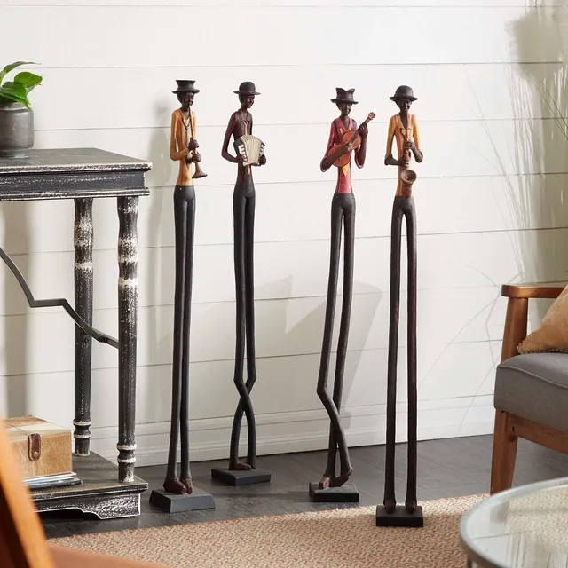Escultura Banda Jazz Pata Larga Soporte Base Negro Juego 4