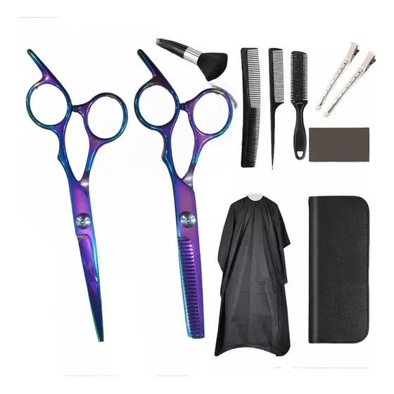 Kit De Barberia Peluqueria Salon Capa Tijeras Cepillo Peines Estuche Unisex Veoquiero