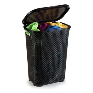 Cesto Rattan Grande Preto C/ Tampa Basculada Arqplast Cesto Rattan Grande Preto C/ Tampa Basculada Arqplast