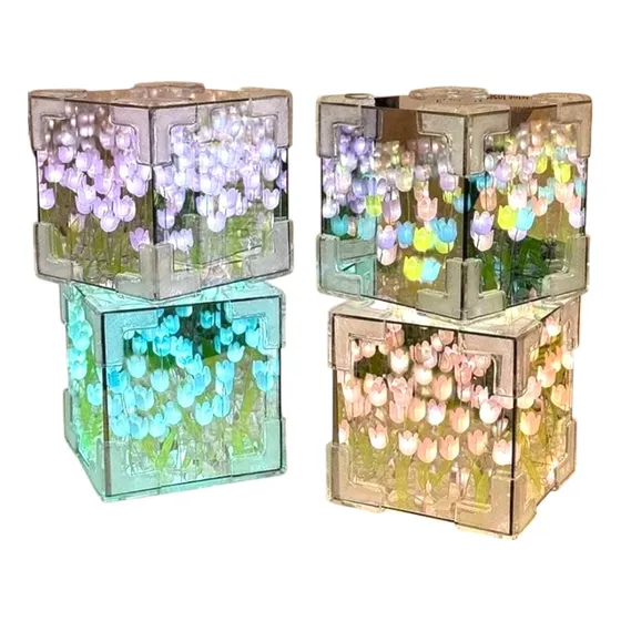 Lampara Cubo Jardin De Tulipanes Infinitos Espejo