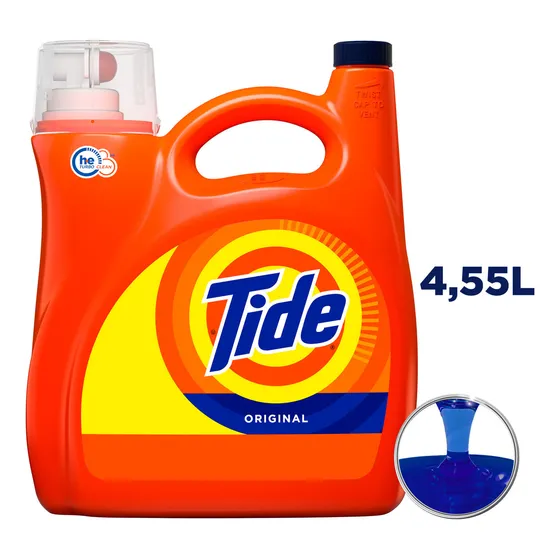 Detergente Líquido Tide Original de 4.55L para lavar Ropa Blanca y de Color, Rinde Hasta 107 Lavadas