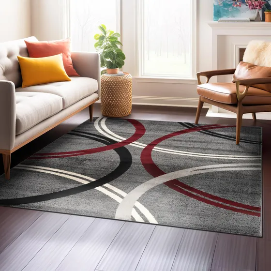 Alfombra Cuadrada Moderna Diseño Círculos Ondulados 2m X 2m