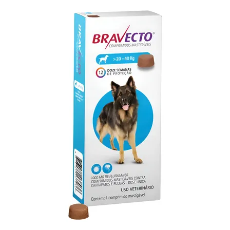 Bravecto 20 A 40 Kg Comprimido 1000 Mg  - 1 Comprimido Creme
