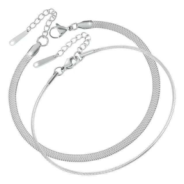 Gys V Set 2 Pulseras Tobilleras Mujer Pie Panza Vibora Acero