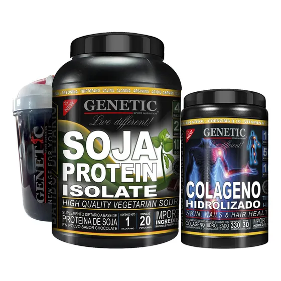 Aumento Músculo Vegano Proteína Soja Colágeno Shaker Genetic
