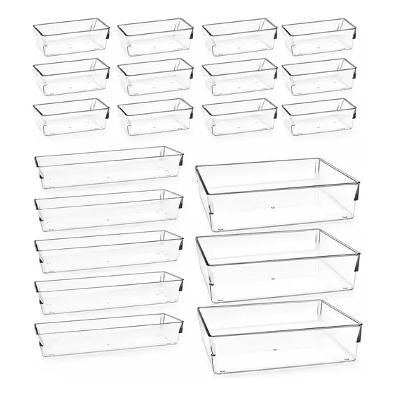Kit Organizador de Acrílico para Maquiagem e Gavetas com 21 Peças