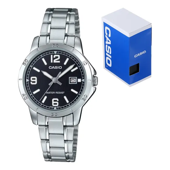 Reloj Casio Dama Ltp V004d 1b2 Negro Acero Fechador