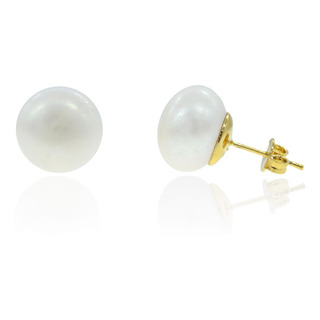 Hermosos Broqueles Botón De Perla 12mm, Chapa De Oro 22k! Hermosos Broqueles Botón De Perla 12mm, Chapa De Oro 22k!