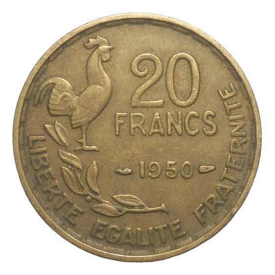 Francia 20 Francos 1950 Coq- Km#916.1 - Excelente Bronce