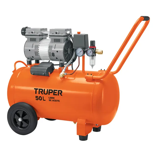 Compresor De Aire Silencioso Libre De Aceite 50 L 2 HP Truper COMP-50Q Color Naranja Fase Eléctrica Monofásica Frecuencia 60 Hz