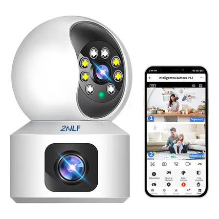 2nlf® Cámara De Seguridad Doble Pantalla Wifi ip 360 Full Hd Con Alarma Color Blanco