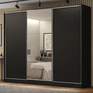 Guarda Roupa Casal 100% Mdf Madesa Royale 3 Portas Espelho Cor Preto 106209 Guarda Roupa Casal 100% Mdf Madesa Royale 3 Portas Espelho Cor Preto 106209