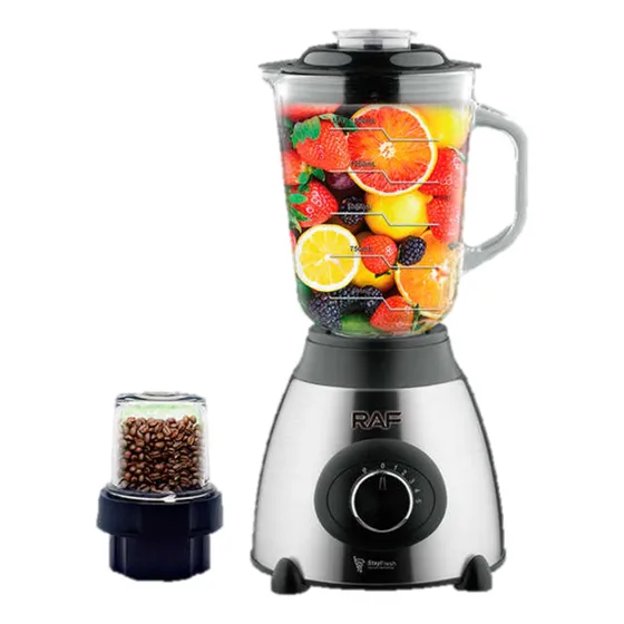 Licuadora De Vidrio 1.5l Con Molinero Raf 1000w Portátil Plateado