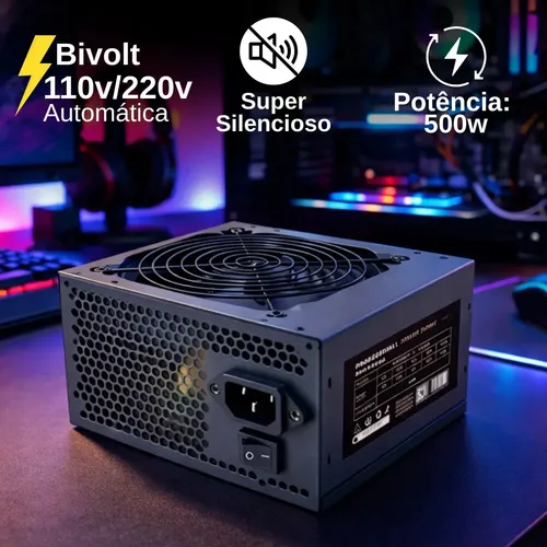 Fonte De Alimentação Para Pc Cpu 500w Atx Gamer Silencioso 80 Plus