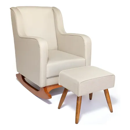 Poltrona Amamentação Balanço C/ Puffe Lahome Linho Bege