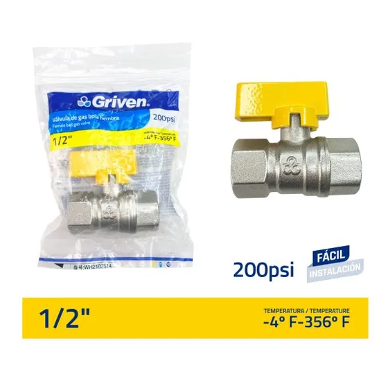Valvula Para Gas 1/2''x1/2'' Griven
