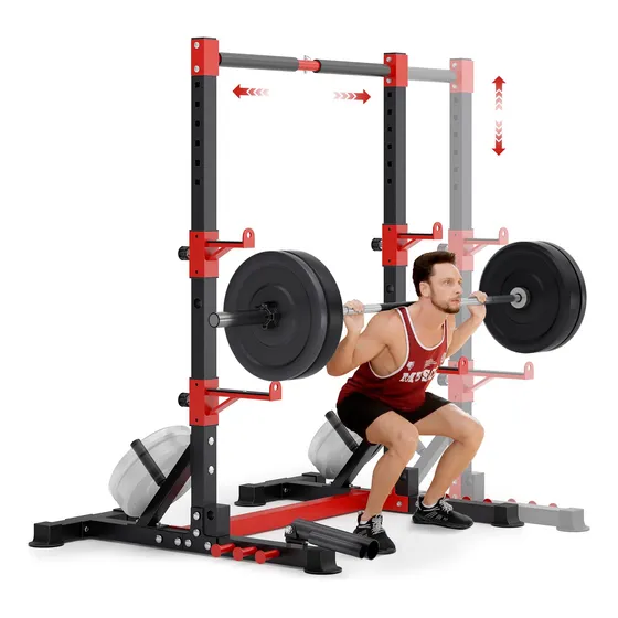 Soporte Para Sentadillas Yoleo Con Barra Ajustable Y Brazos 
