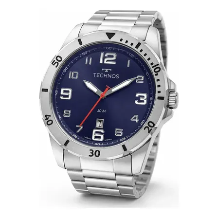 Relógio Technos Masculino 2115NAP/1A 45 Milímetros Casual em Aço Inoxidável Prova D´Agua 50 Metros com Calendário Fundo Azul