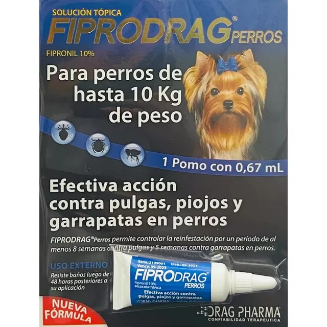 Pipeta Fiprodrag Antipulgas Piojos Y Garrapatas Hasta 10kg
