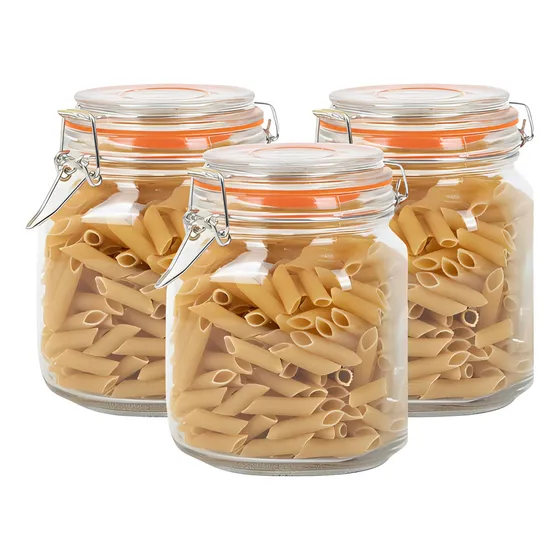 3 Frascos Tarro Canister Hermético 1000ml Con Tapa Allegra Color Transparente