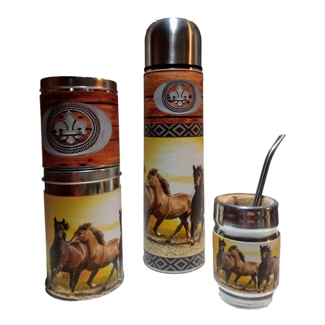 Set Matero Criollo Kit 5 Componentes Caballos Termo 1 Litro