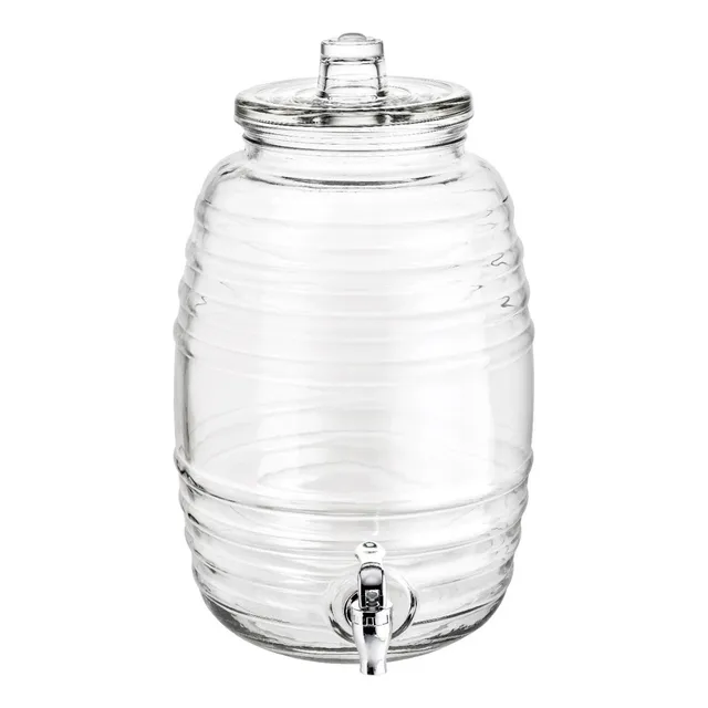 Dispensador De Bebidas Vitrolero Barril Vidrio Con Tapa 10l Color Transparente
