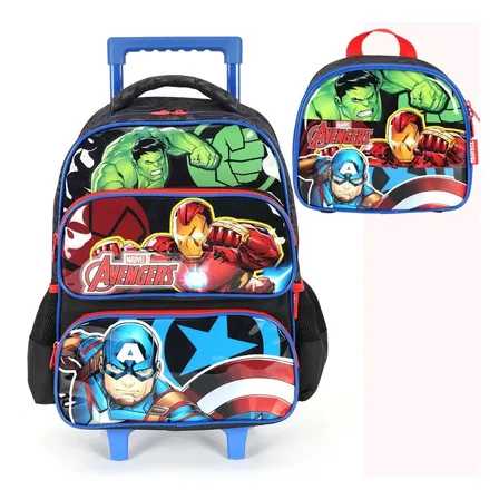 Kit Mochila Com Rodinha E Lancheira Ic42352ag Avengers Cor Azul Desenho Do Tecido Lisa