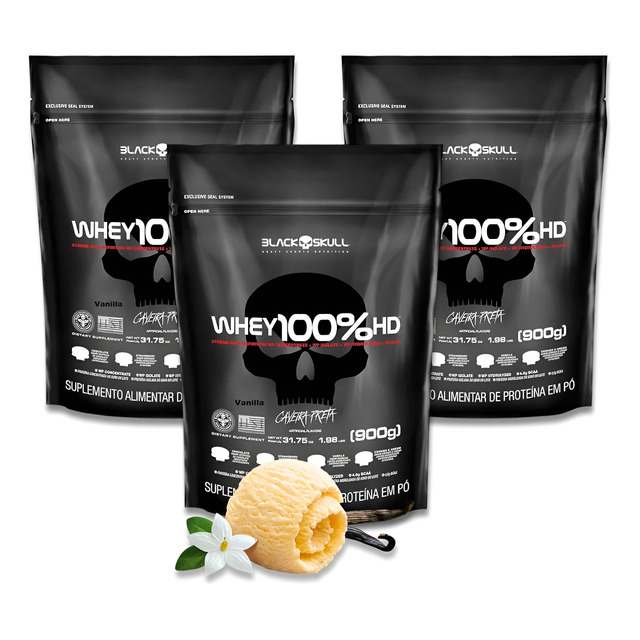 Whey Kit Black Skull 3 Unidades 900g Cada Ganho Muscular Baunilha 900g Whey Kit Black Skull 3 Unidades 900g Cada Ganho Muscular Baunilha 900g