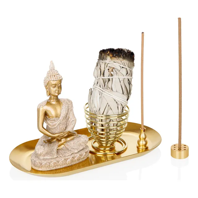 Soporte Incienso 6 1 Palo Santo Estatua Buda Salvia