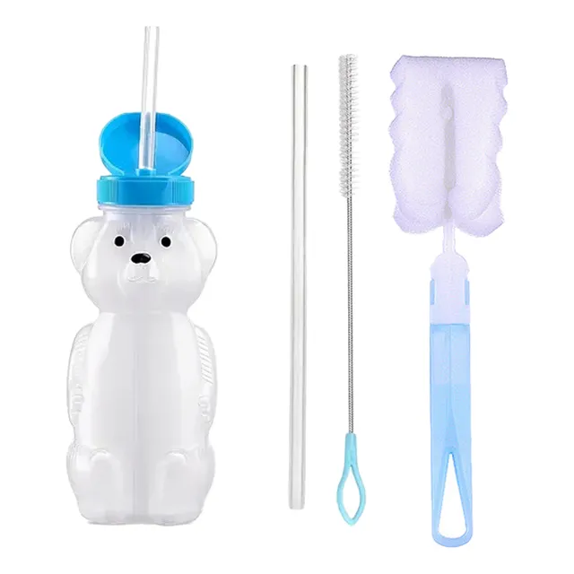 Vaso Osito Popote Entrenador Bebe Y Necesidades Especiales Color Celeste