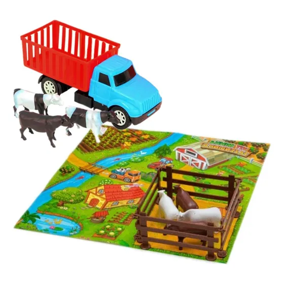 Kit Fazendinha Brinquedo Infantil Completa Caminhão + 11 Boi
