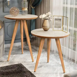 Duas Mesinhas Laterais Canto Sofa Sala Redonda Madeira Tripé Duas Mesinhas Laterais Canto Sofa Sala Redonda Madeira Tripé
