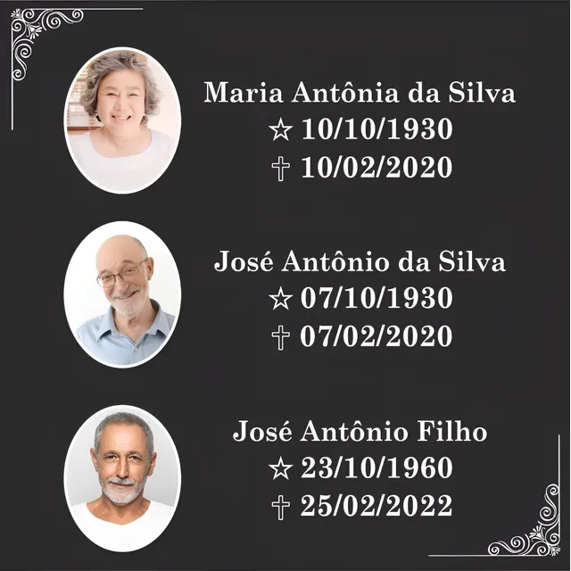 Placa Para Túmulo Lápide Jazigo 3 Nomes Acm Preta 25x25cm