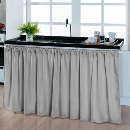 Cortina Pra Pia De Cozinha Blackout Cinza 1,38x0,80m Liso - Marianopole