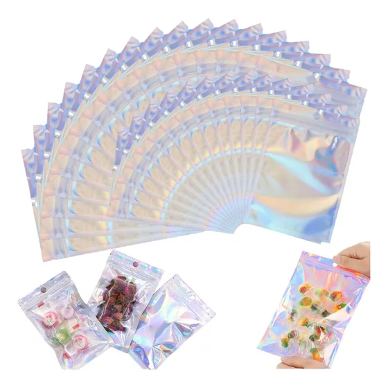 100 Bolsas De Plástico Tornasol Holográficas Reutilizables B