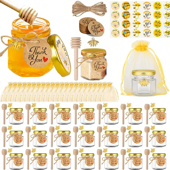 Frasco De Vidrio Mini Miel Hexagonal  Con Tapa 1.5oz 24pcs