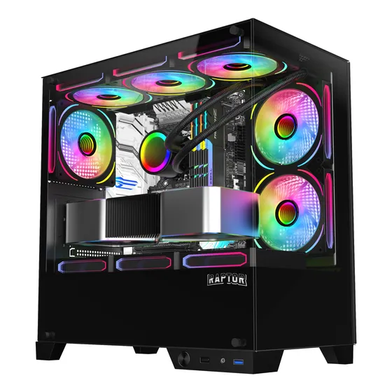 Gabinete Raptor Thunder Strike Tg X2 Mid Tower Argb Fan X1 Negro