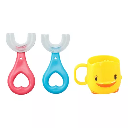 H058 Cepillo De Dientes En Forma De U Para Niño+vaso De Enju