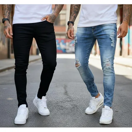 Kit 2 Calça Jeans Masculina Slim Fit Reta N/ Skinny Lycra Nf