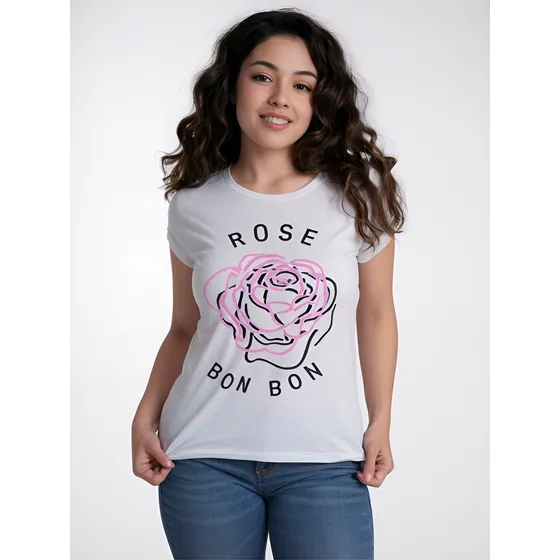 Remera Onyx Viscosa Lycra Rose Bon Jour Mujer